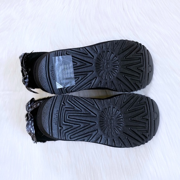 UGG Women’s Mini Bailey Bow Leopard Black Boots - Picture 8 of 9